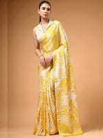 Enchanting Yellow Printed Satin Haldi Wear Saree With Blouse