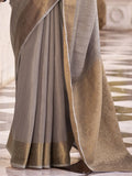 Endearing Grey Zari Weaving Tissue Silk Event Wear Saree With Blouse
