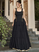 Captivating Black Laced Border Chiffon Event Wear Crop Top Lehenga