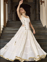 Precious White Laced Border Chiffon Festive Wear Crop Top Lehenga