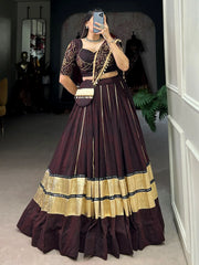 Gleaming Brown Georgette Bandhani Printed Navratri Wear Lehenga Choli