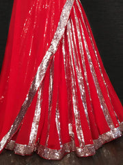 Tantalizing Red Georgette Sequins Party Wear Lehenga Choli