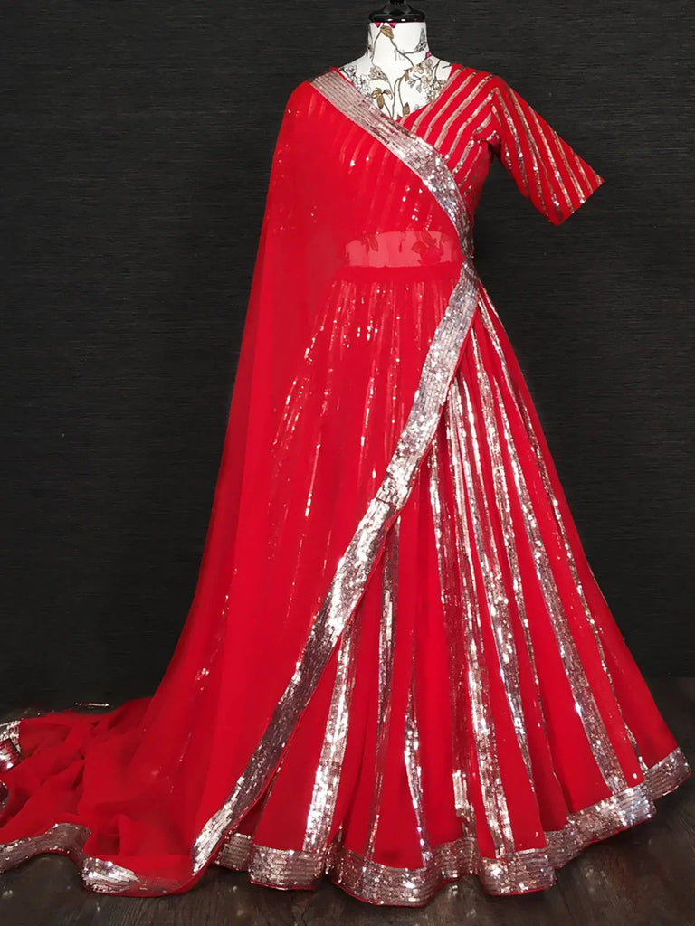 Tantalizing Red Georgette Sequins Party Wear Lehenga Choli