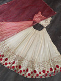Cream Sequins Net Wedding Lehenga Choli