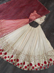 Cream Sequins Net Wedding Lehenga Choli