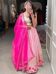 Gorgeous Pink Sequins Embroidery Net Bridesmaid Lehenga Choli