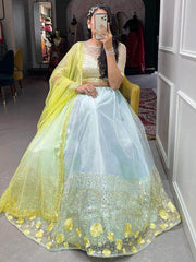 Elegant Sky-Blue Sequines Embroidery Net Party Wear Lehenga Choli