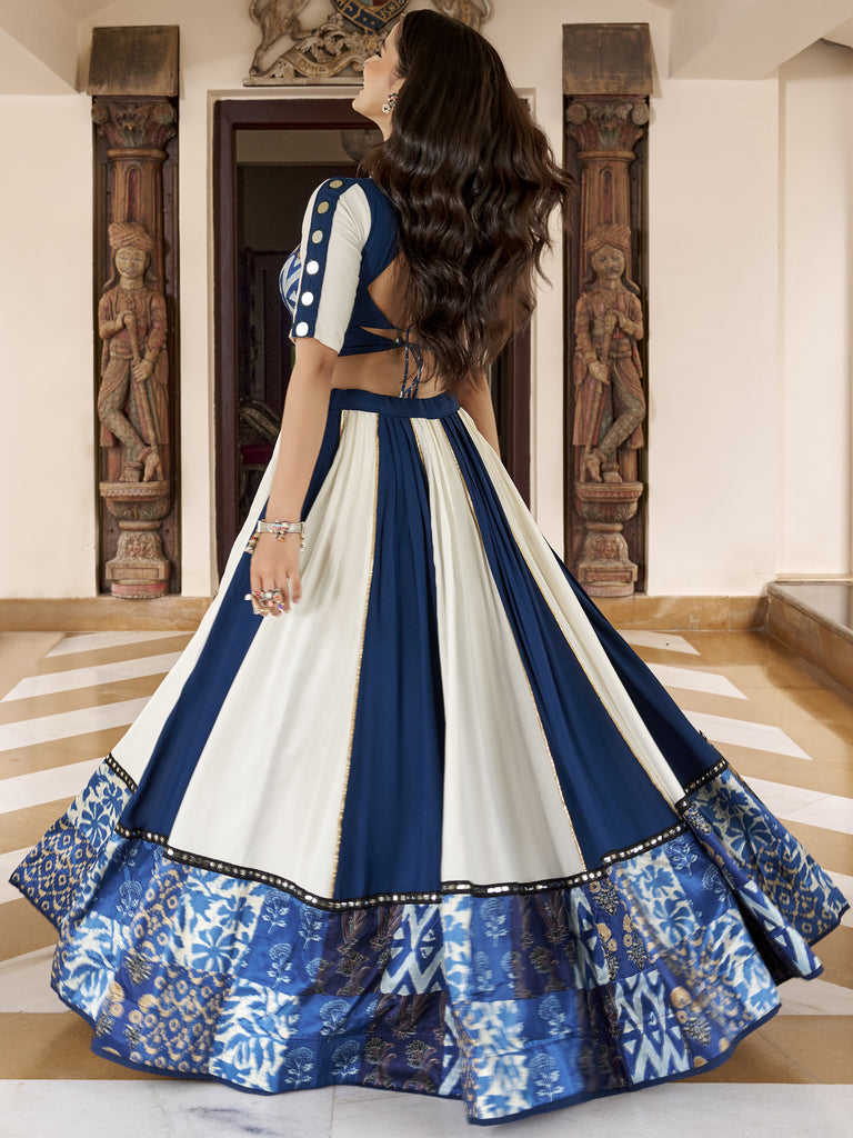 Great Blue Gota Laced Rayon Navratri Special Lehenga Choli With Dupatta