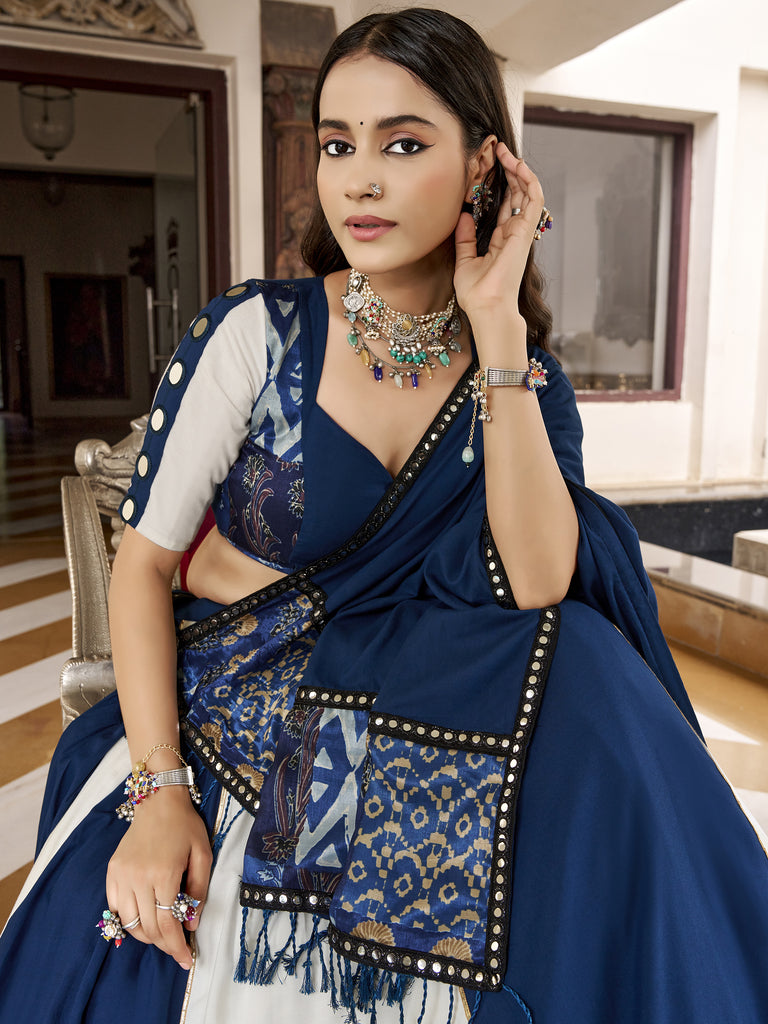 Great Blue Gota Laced Rayon Navratri Special Lehenga Choli With Dupatta