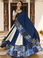 Great Blue Gota Laced Rayon Navratri Special Lehenga Choli With Dupatta
