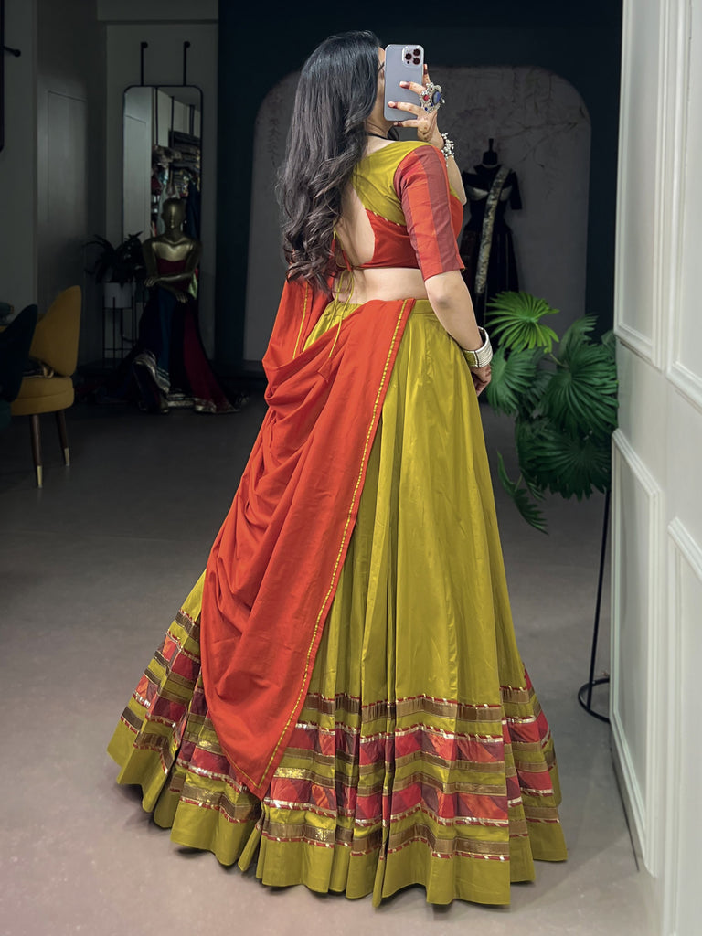 Fresh Mustard Yellow Gota Laced Navratri Wear Lehenga Choli With Dupatta