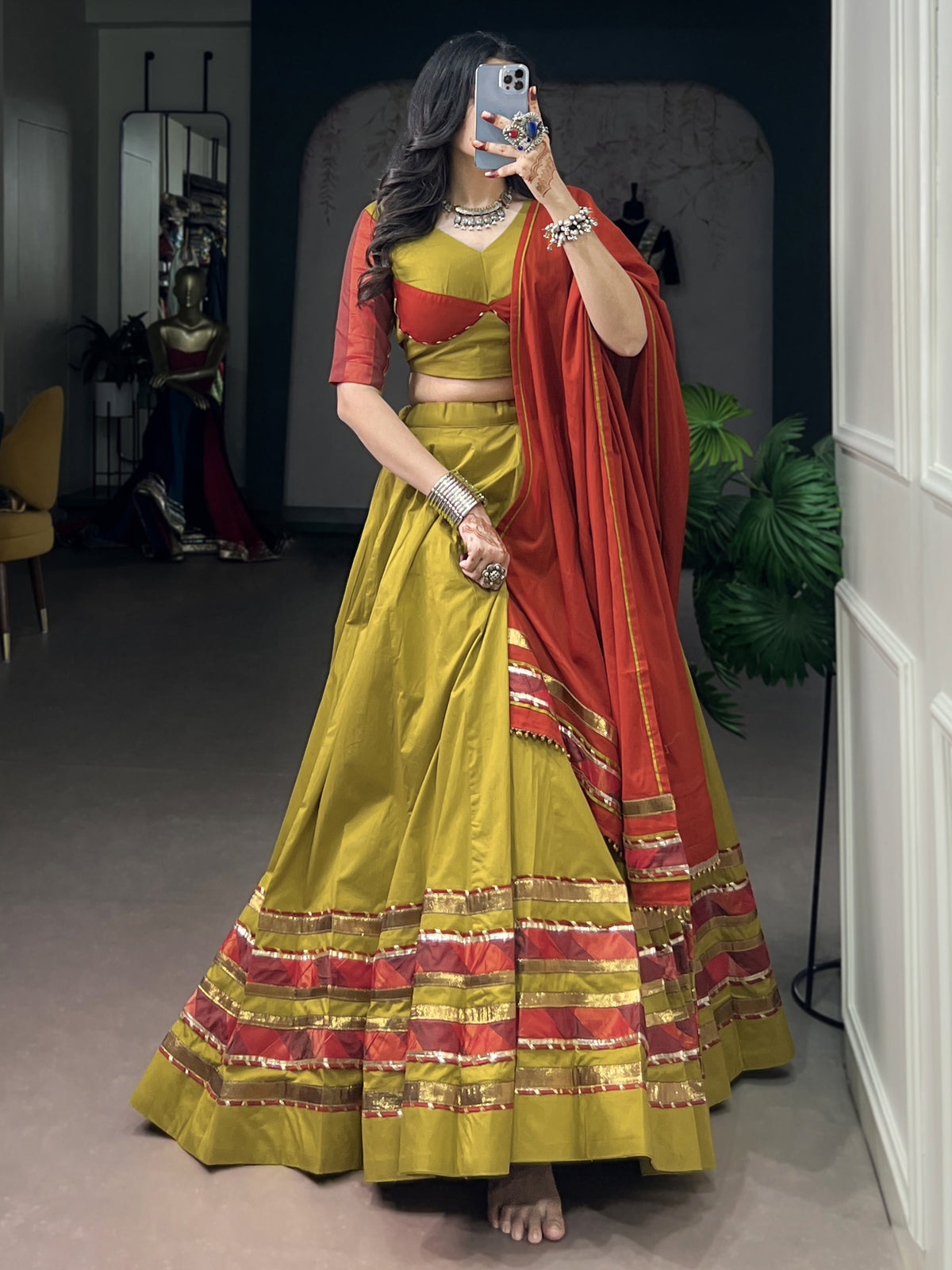 Fresh Mustard Yellow Gota Laced Navratri Wear Lehenga Choli With Dupatta