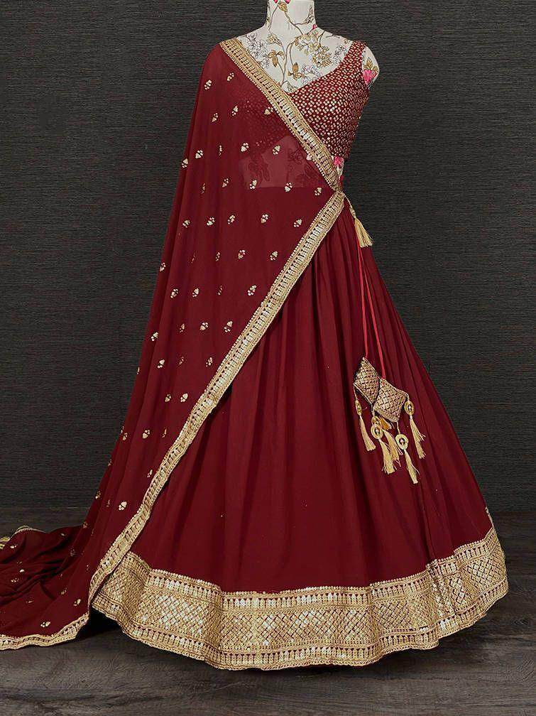 Stunning Maroon Sequins Embroidered Georgette Party Wear Lehenga Choli