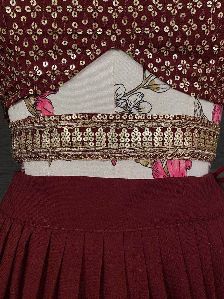 Stunning Maroon Sequins Embroidered Georgette Party Wear Lehenga Choli