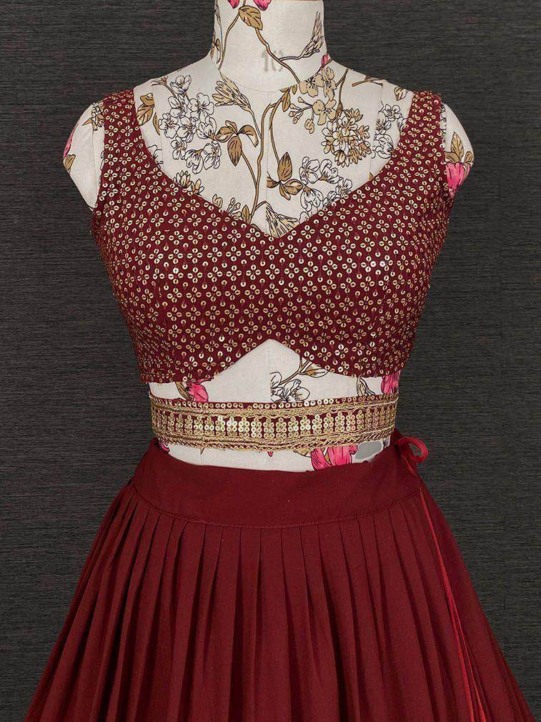 Stunning Maroon Sequins Embroidered Georgette Party Wear Lehenga Choli