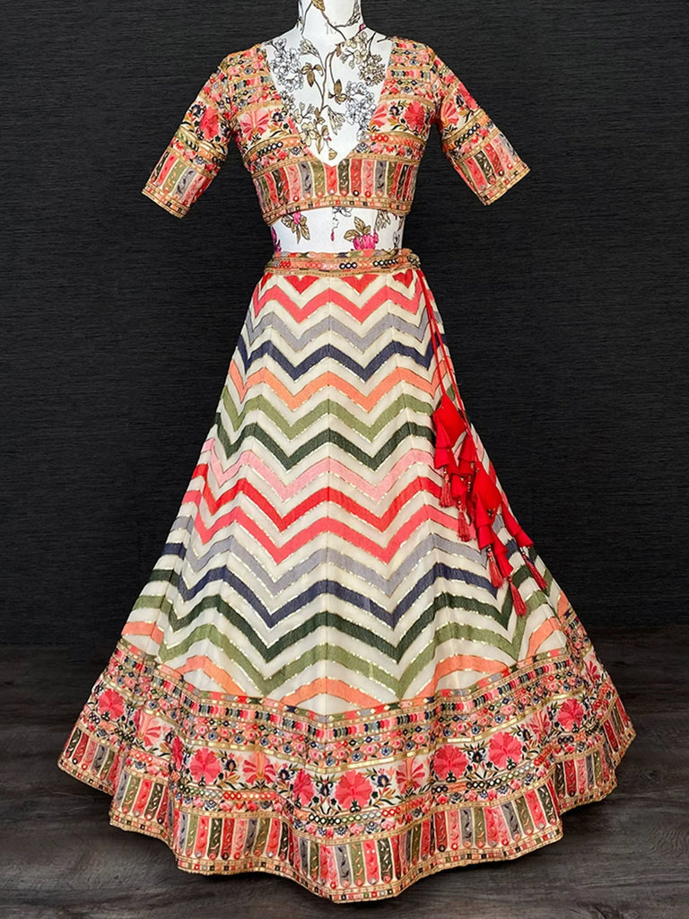 Pleasant Multi-Color Sequins Embroidered Georgette Party Wear Lehenga Choli