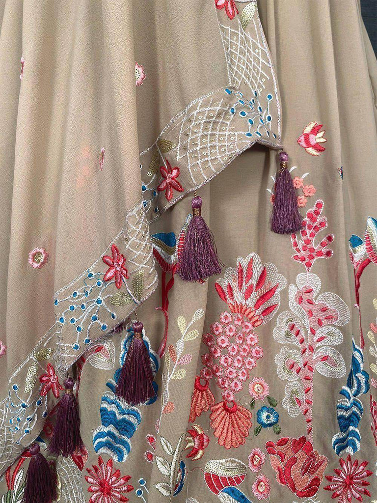 Marvelous Beige Thread Embroidery Georgette Lehenga Choli with Dupatta