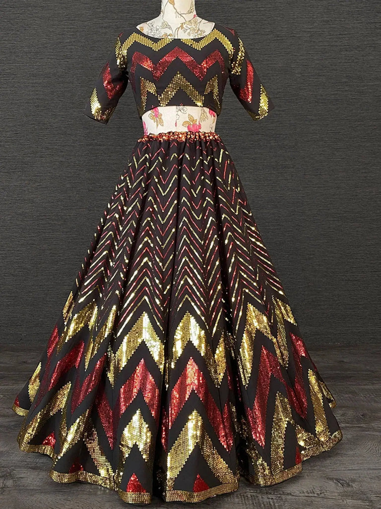 Beauteous Black Sequins Embroidered Georgette Party Wear Lehenga Choli
