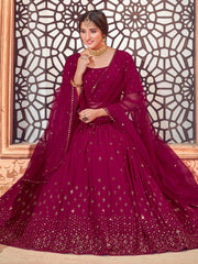 Fabulous Deep Pink Georgette Sequins Reception Wear Lehenga Choli