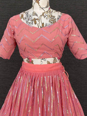 Remarkable Pink Sequins Embroidered Georgette Party Wear Lehenga Choli