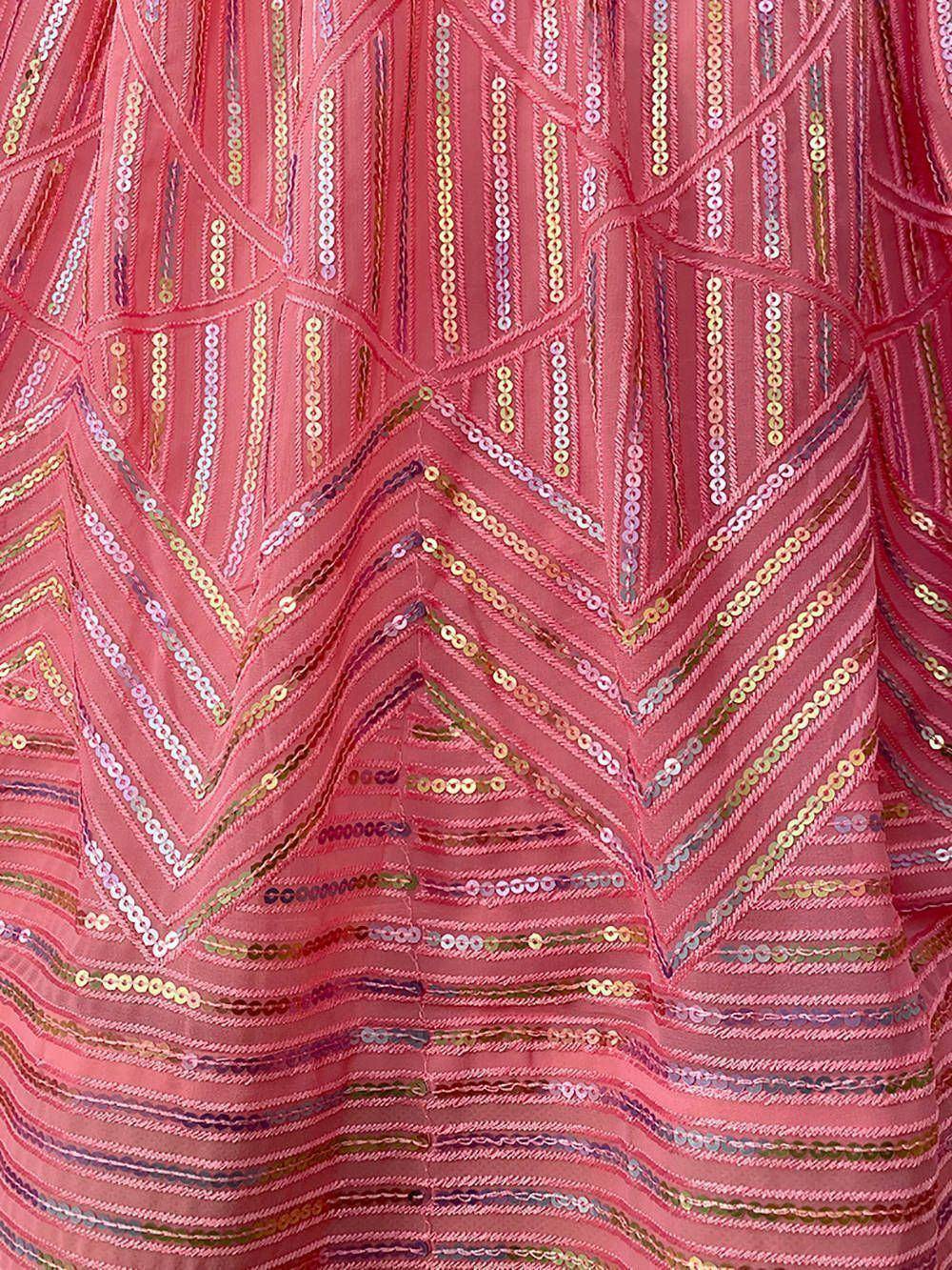 Pink ethnic gown with sequin embroidery and geometric patterns