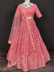 Remarkable Pink Sequins Embroidered Georgette Party Wear Lehenga Choli