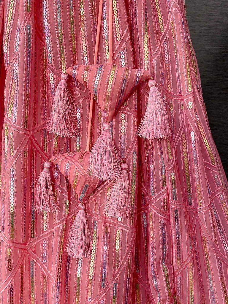 Remarkable Pink Sequins Embroidered Georgette Party Wear Lehenga Choli