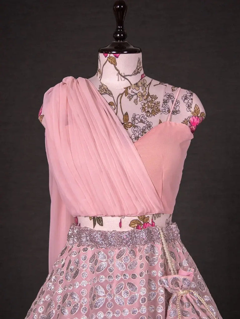 Gorgeous Pink Embroidery Georgette Party Wear Lehenga Choli