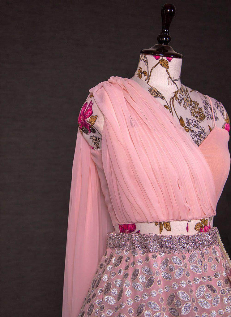 Gorgeous Pink Embroidery Georgette Party Wear Lehenga Choli