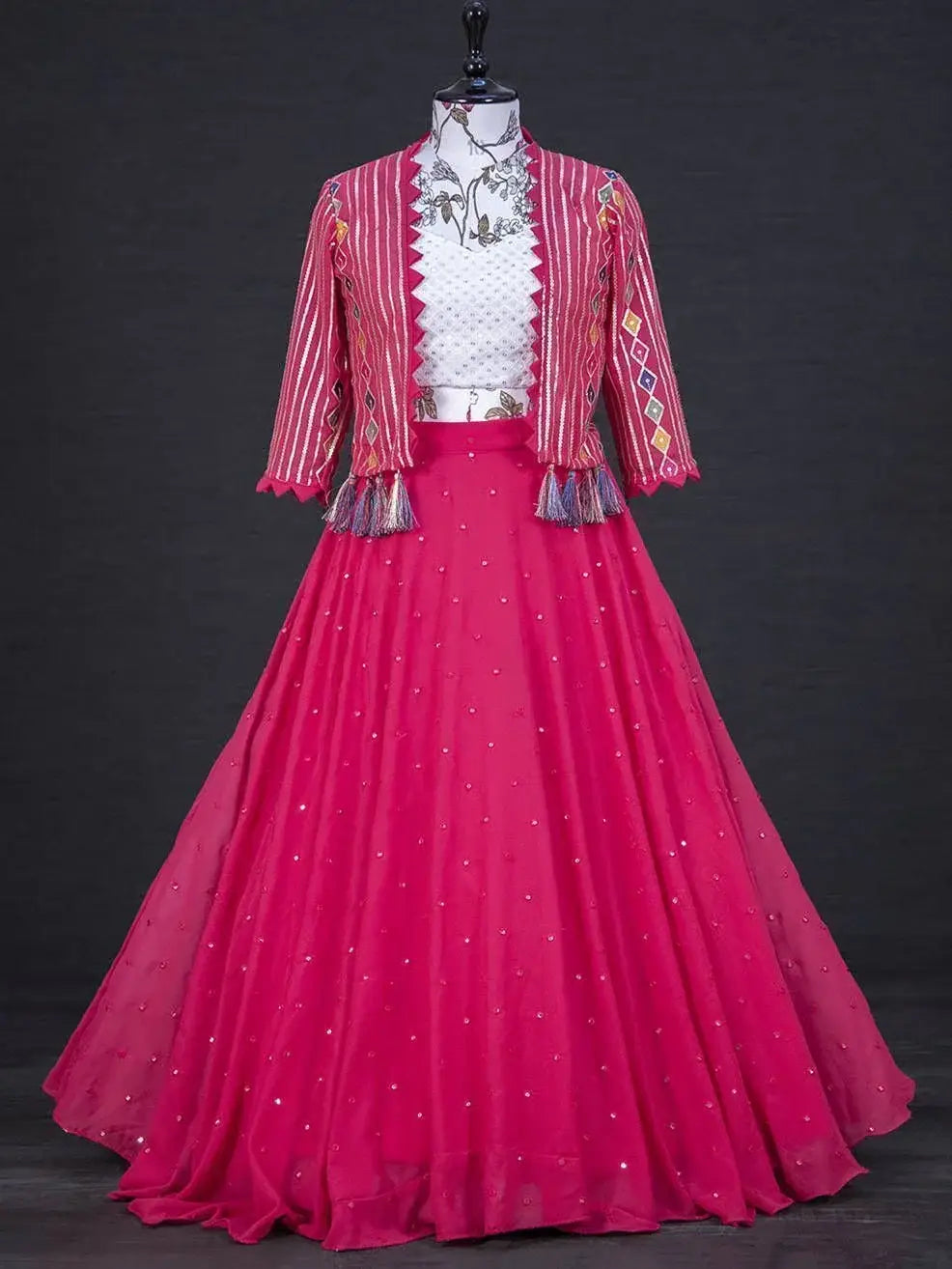 Precious Pink Thread Embroidery Georgette Wedding Wear Lehenga Choli