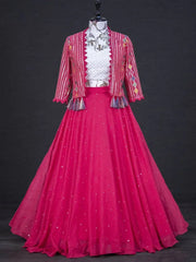 Precious Pink Thread Embroidery Georgette Wedding Wear Lehenga Choli