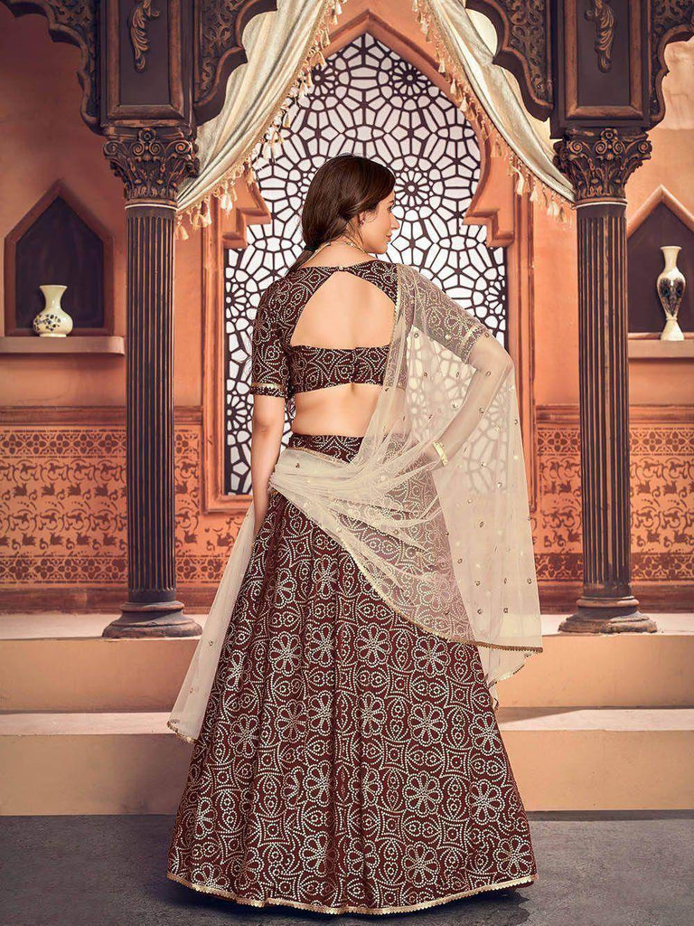 Maroon Metallic Foil Printed Taffeta Silk Festive Lehenga Choli