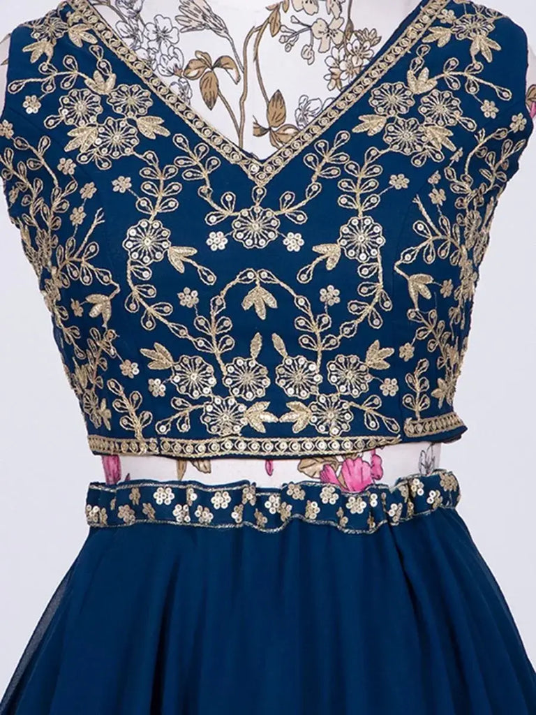 Exquisite Blue Sequined Embroidery Georgette Lehenga Choli