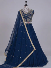Exquisite Blue Sequined Embroidery Georgette Lehenga Choli