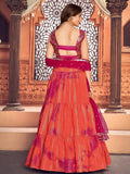 Orange Shibori Printed Cotton Party Wear Lehenga Choli