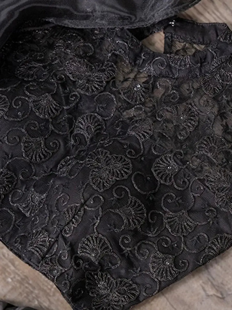 Marvelous Black Zari Embroidery Satin Ready Made Crop Top Lehenga