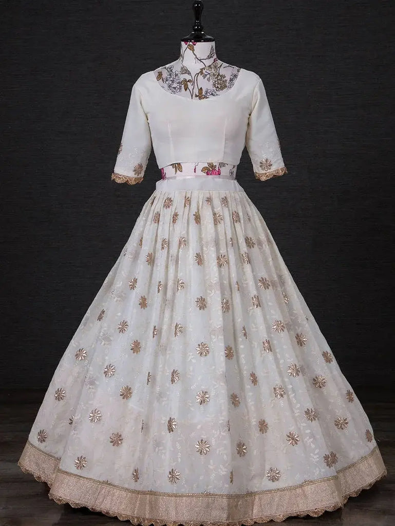 Beautiful White Embroidery Georgette Wedding Wear Lehenga Choli