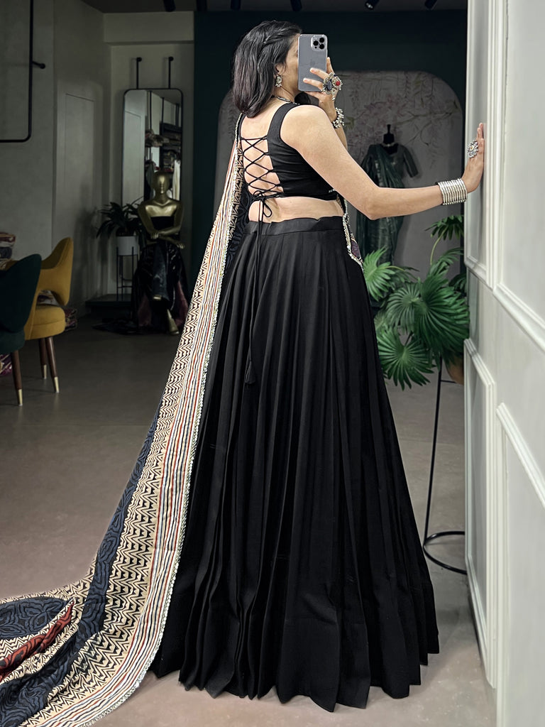 Graceful Black Rayon Festive Wear Lehenga Choli With Printed Dupatta