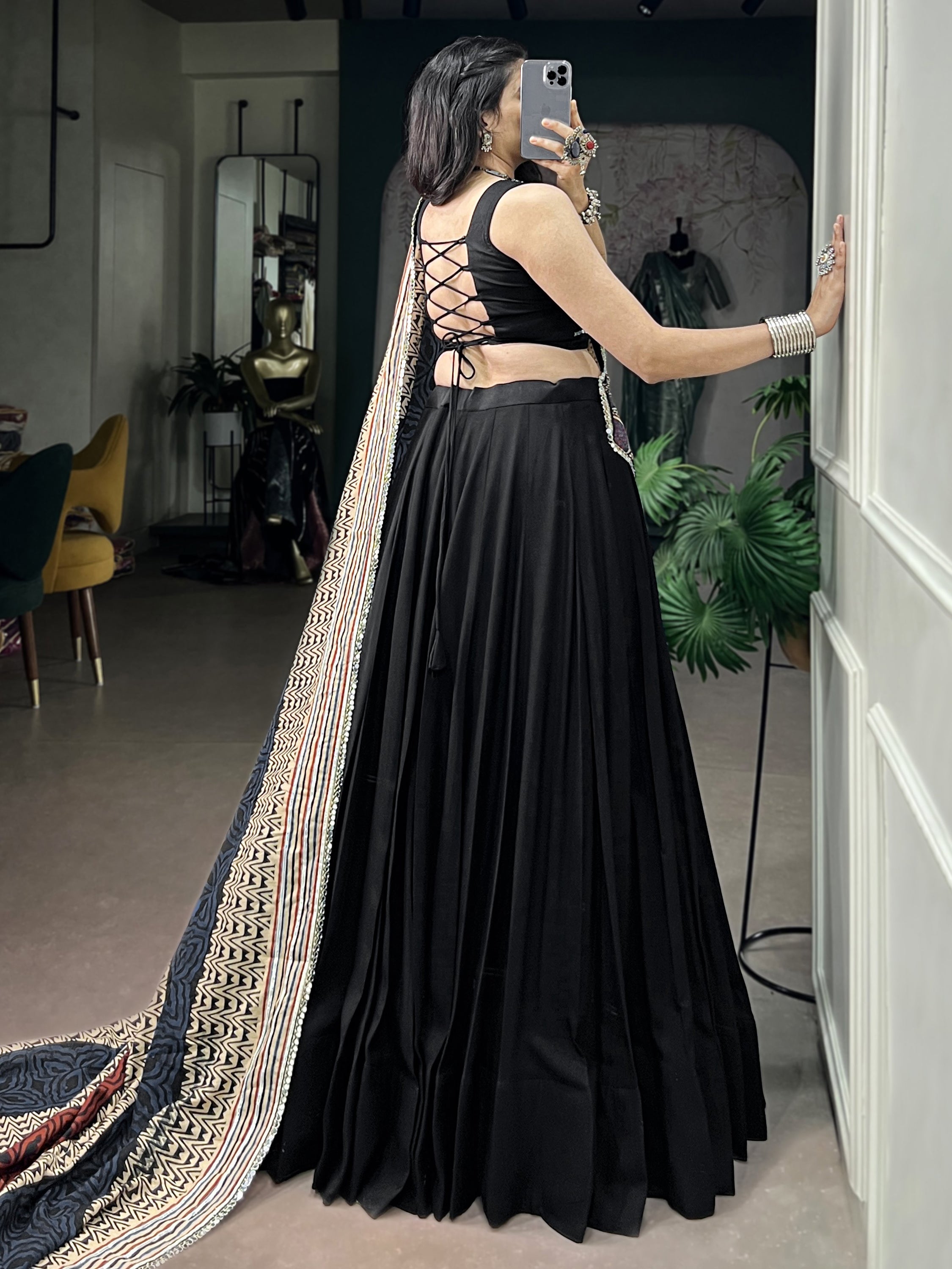 Graceful Black Rayon Festive Wear Lehenga Choli With Printed Dupatta