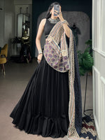 Graceful Black Rayon Festive Wear Lehenga Choli With Printed Dupatta