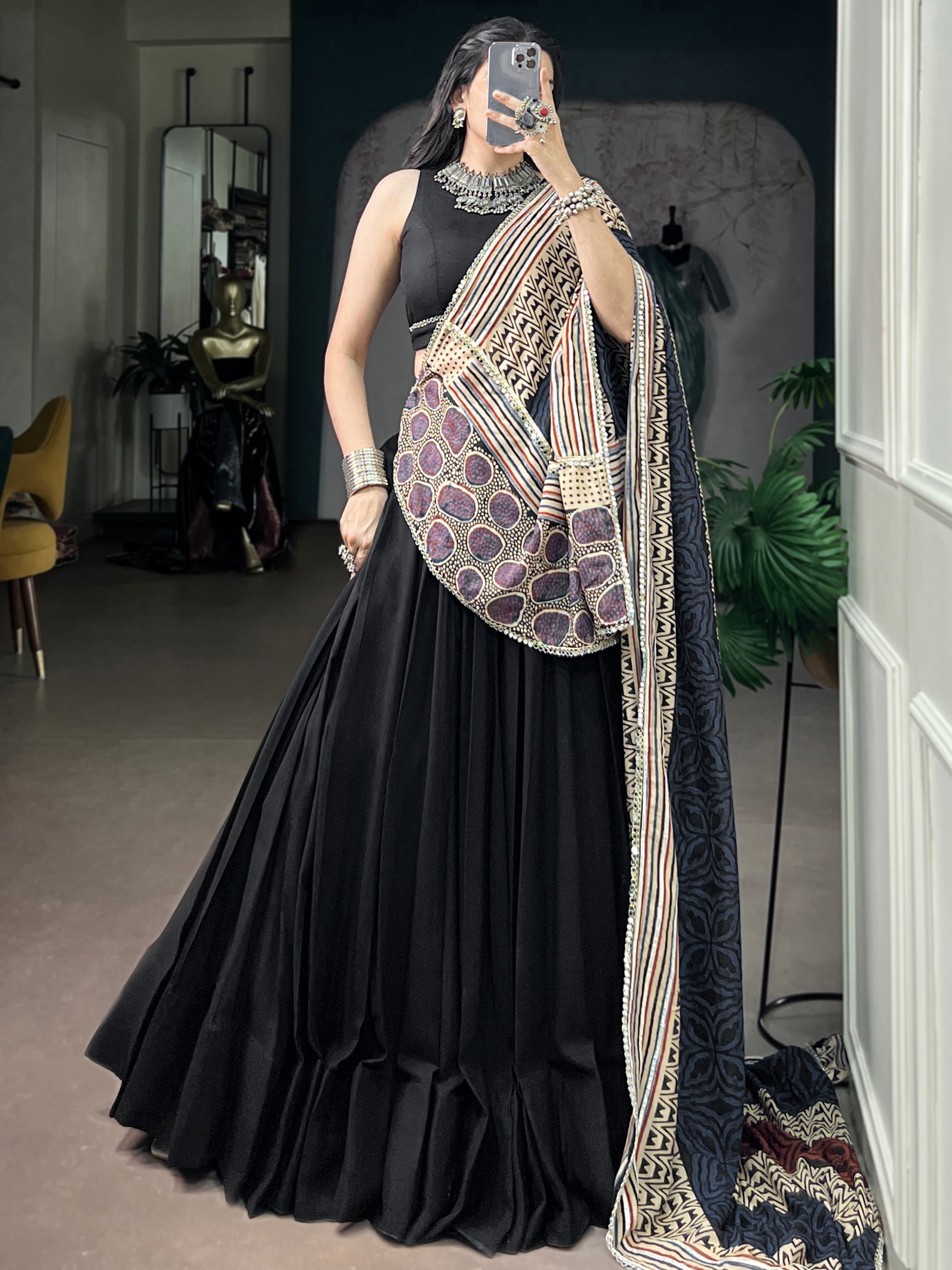 Graceful Black Rayon Festive Wear Lehenga Choli With Printed Dupatta
