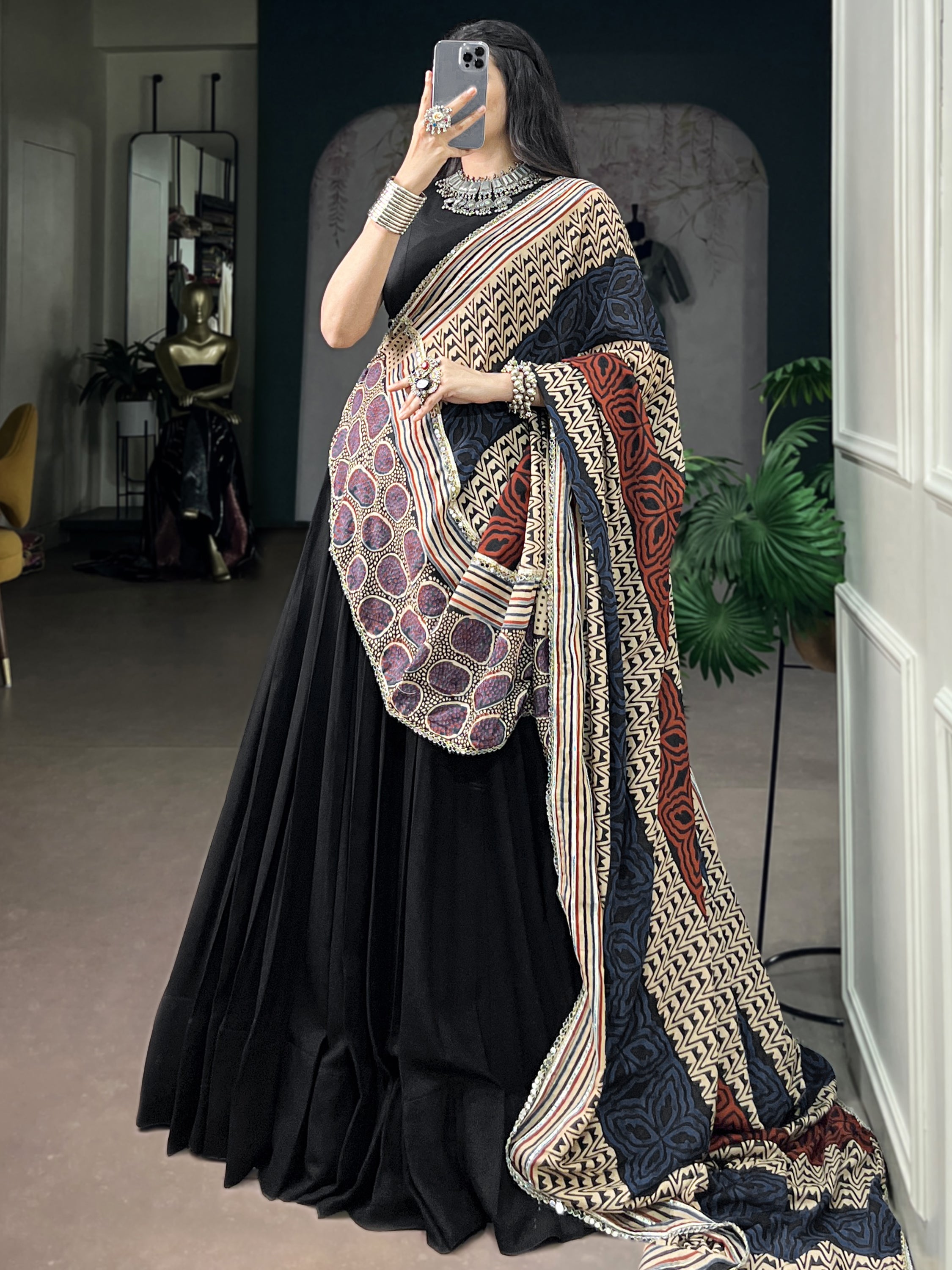 Graceful Black Rayon Festive Wear Lehenga Choli With Printed Dupatta
