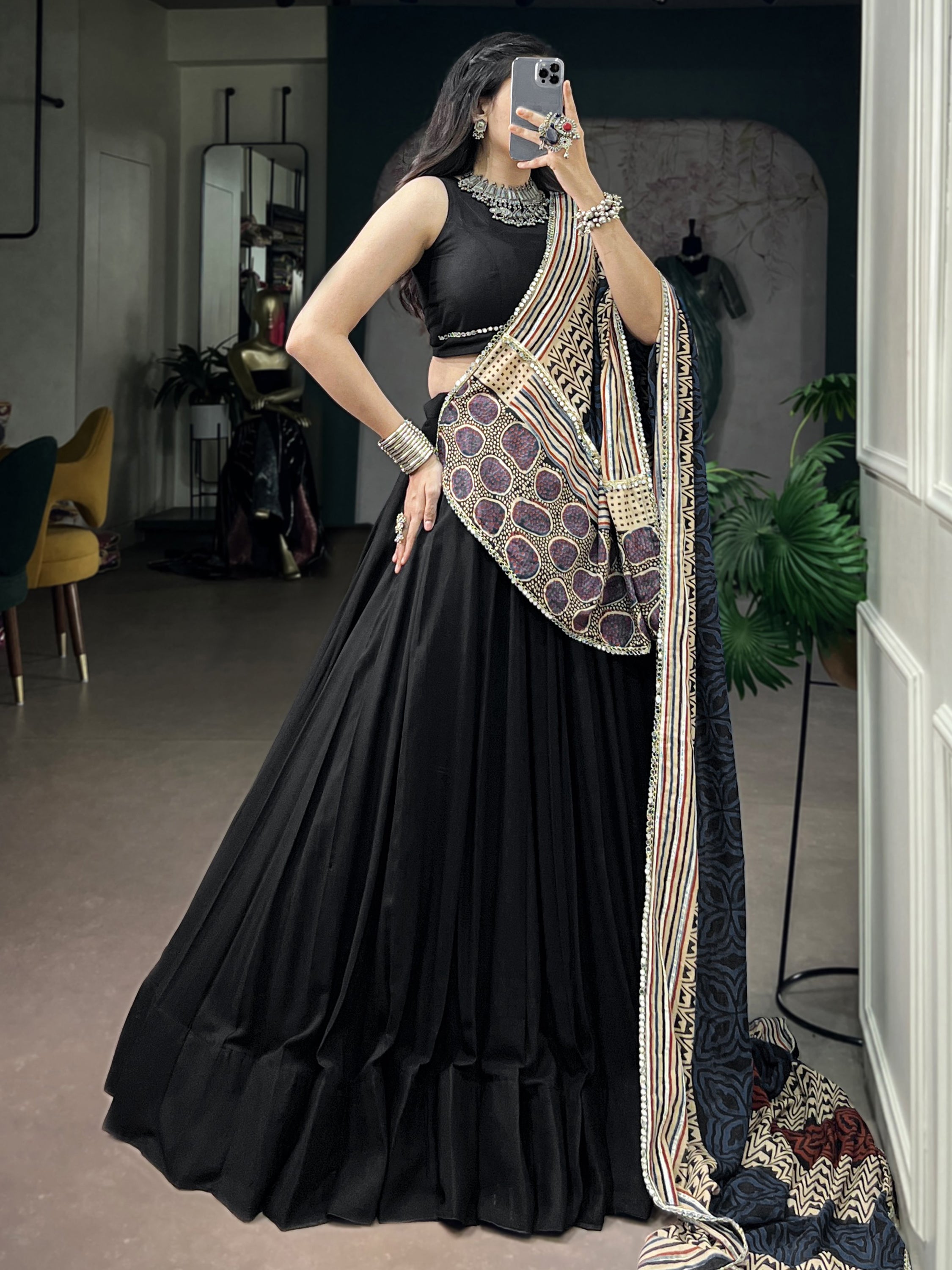 Graceful Black Rayon Festive Wear Lehenga Choli With Printed Dupatta
