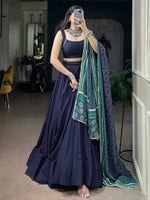 Regal Navy Blue Mirror Laced Rayon Navratri Wear Lehenga Choli