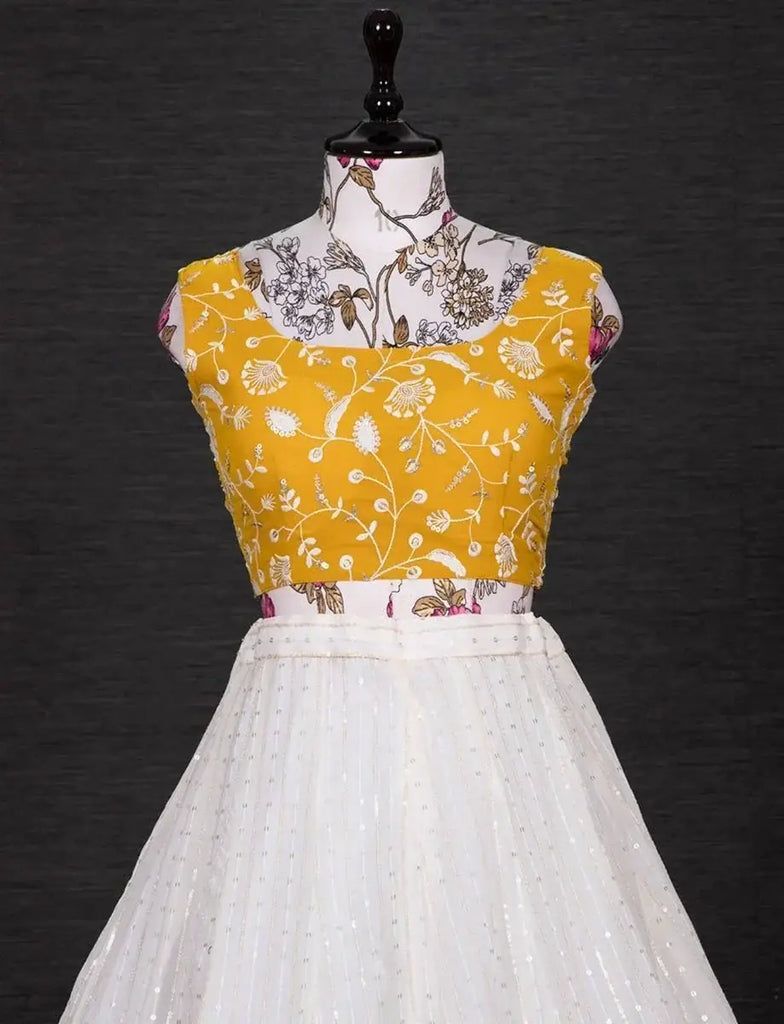 Charming White Georgette Sequins Party Wear Lehenga Choli For Women