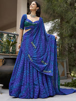 Great Navy Blue Mirror Work Georgette Navratri Special Lehenga Choli
