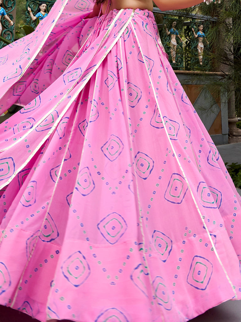 Classic Light Pink Bandhej Printed Navratri Special Lehenga Choli