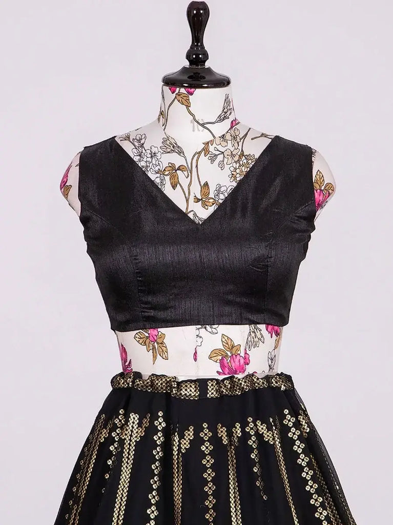Gorgeous Black Sequined Georgette Cocktail Night Wear Lehenga Choli