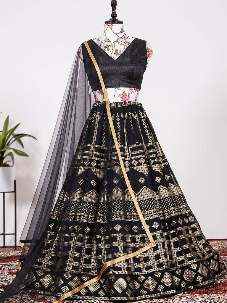 Gorgeous Black Sequined Georgette Cocktail Night Wear Lehenga Choli