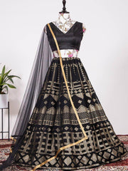Gorgeous Black Sequined Georgette Cocktail Night Wear Lehenga Choli